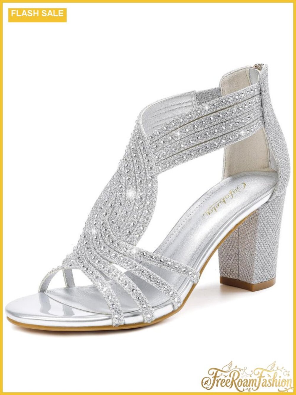 Rhinestone Sparkly Chunky Block Heel Sandals Wedding Party Heels